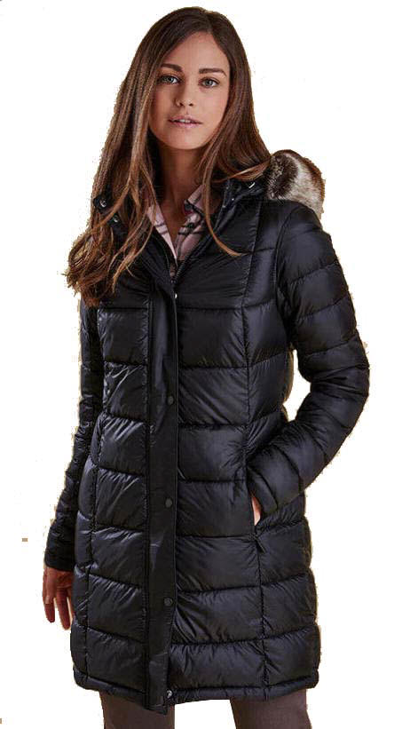 Barbour long hot sale quilted jacket womens